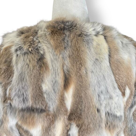 Vintage Y2K Rabbit Fur Jacket Leopard Lining Cream Cropped Three Quarter Sleeve - Picture 6 of 12